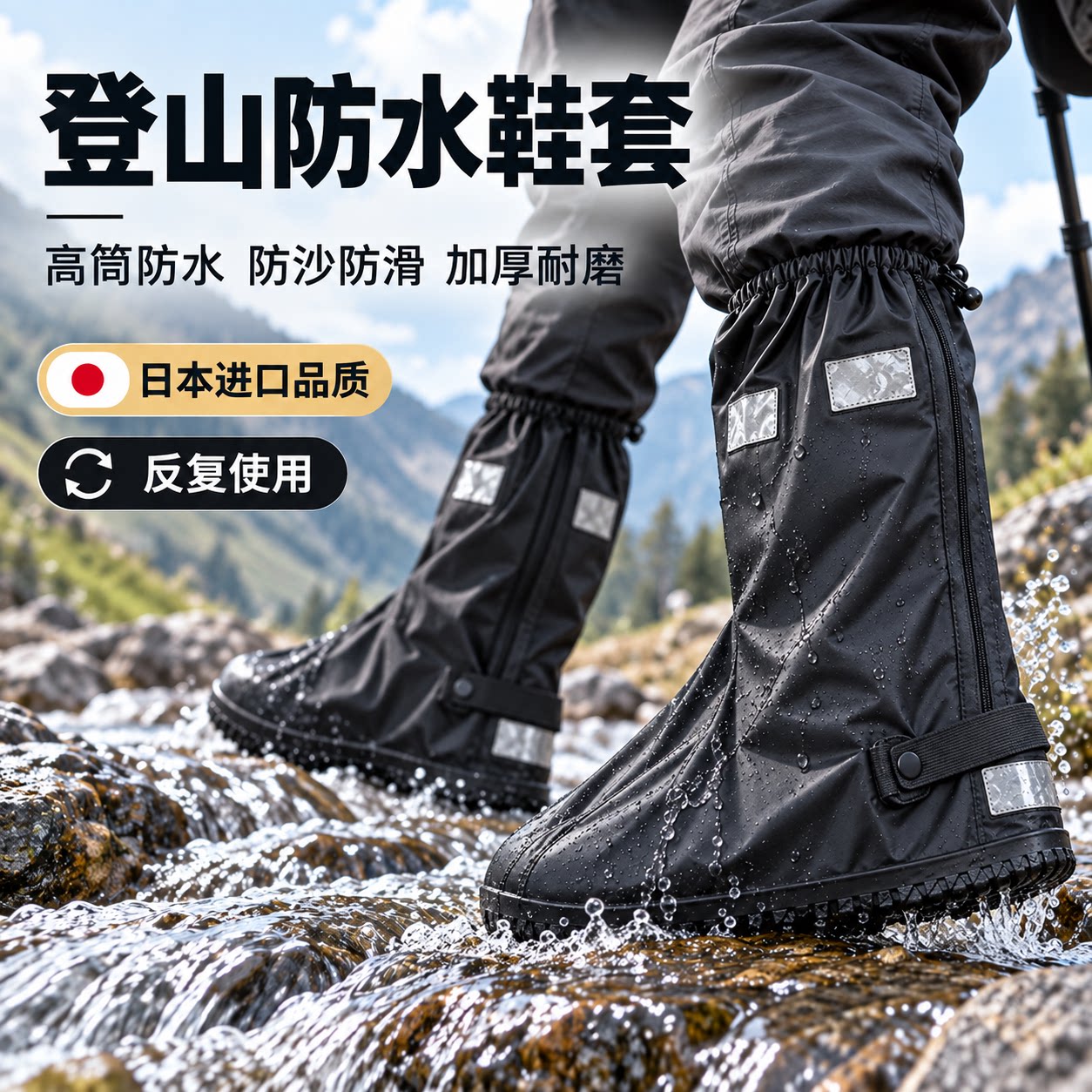 登山防水鞋套高筒防滑耐磨户外徒步装备雨雪天防沙护腿套反复使用