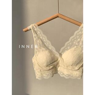 INNER樱内V领蕾丝纯欲风内衣女聚拢不空杯无钢圈背心式舒适文胸夏