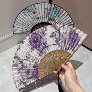 单节牡丹花扇夏季 折扇中式 折扇小扇工艺折扇 女式 覆古风格