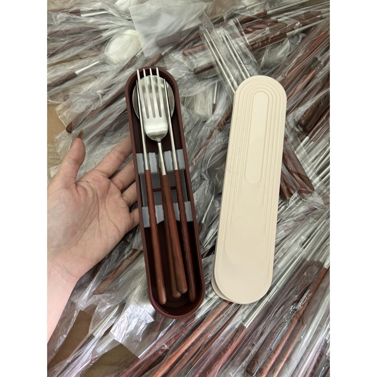 一诺厨房304便携式便当不锈钢筷子勺子套装高端家用鸡翅木餐具