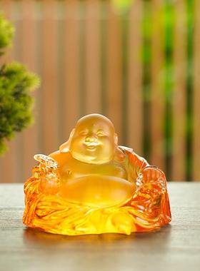 古法琉璃弥勒佛菩萨大肚笑脸招财家居桌面摆件汽车中控台装饰摆饰