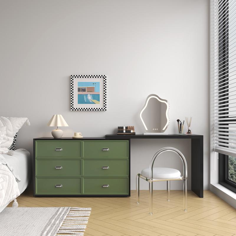 卧室彩色实木梳妆台斗柜一体可伸缩现代简约多巴胺床尾化妆桌储物