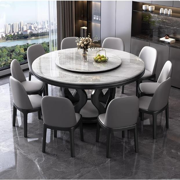 岩板餐桌椅组合现代简约小户型家用圆形饭桌轻奢带转盘酒店大圆桌