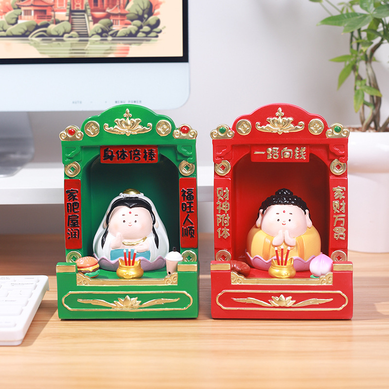 国潮树脂神龛神台家用办公桌面解压观音财神供奉神台装饰摆件