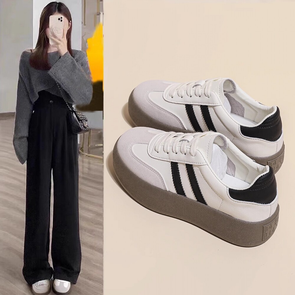 2024板鞋老爹鞋女秋冬新款加绒德迅厚底增高小白鞋雪地靴H2