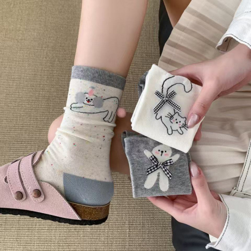 蝴蝶结可爱袜子夏季女中筒卡通小
