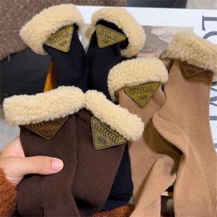 秋冬加厚中筒手缝三角保暖新款 欧货女袜 袜子饰品翻边羊羔洋气时尚