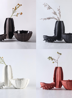 现代简约家居创意个性陶瓷花瓶摆件样板房间酒店餐桌客厅果盘装饰