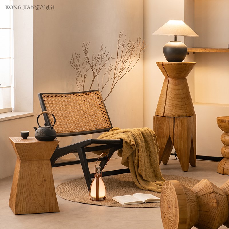 实木墩子凳子原木树墩边几圆形家用床头柜根雕茶几民宿树桩矮凳