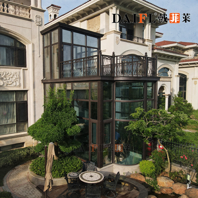 别墅露台平台复式阳光房密封隔音保温隔热断桥铝系统窗纱一体门窗