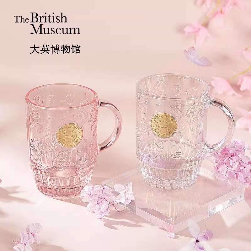 大英博物馆玻璃杯浮雕把手水杯情侣对杯办公室实用杯子生日礼物