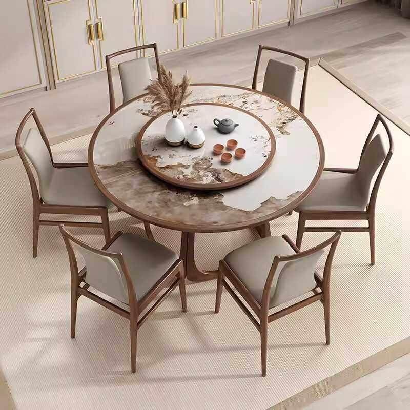 新中式实木餐桌椅组合宋氏美学转盘圆桌家用饭厅岩板高端定制家俱,住宅家具,岩板餐桌,淘宝优惠券,粉丝福利购,淘宝优惠卷