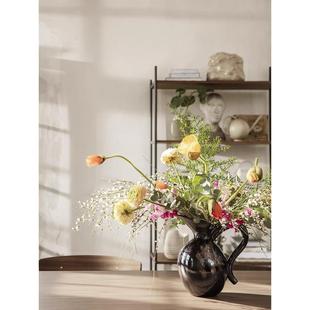 现货 丹麦 ferm living Verso北欧花器覆古陶瓷黑色装饰花瓶摆件