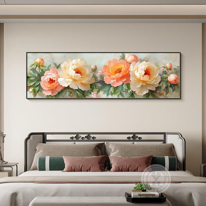 新中式花开富贵卧室床头挂画客厅沙发背景墙装饰画大气牡丹花壁画