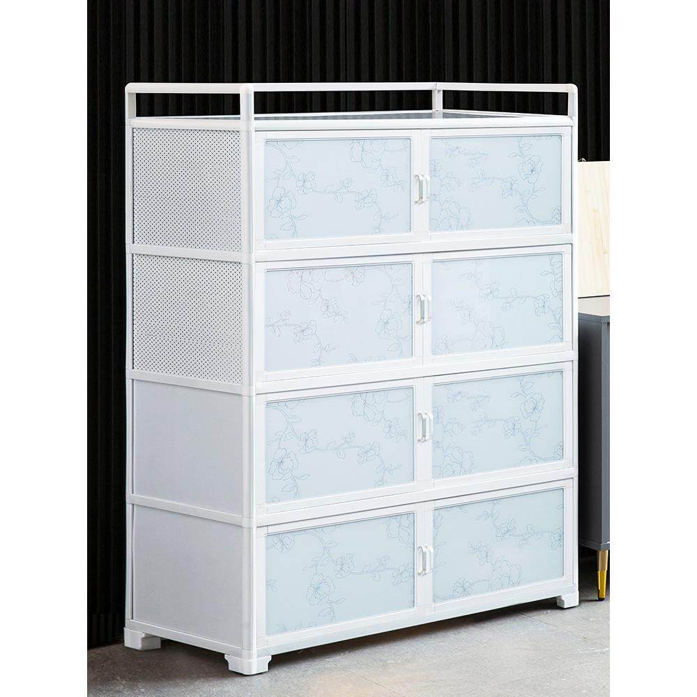 厨房置物架带门新款碗橱柜家用收纳柜子多功能钢化玻璃餐边储物柜