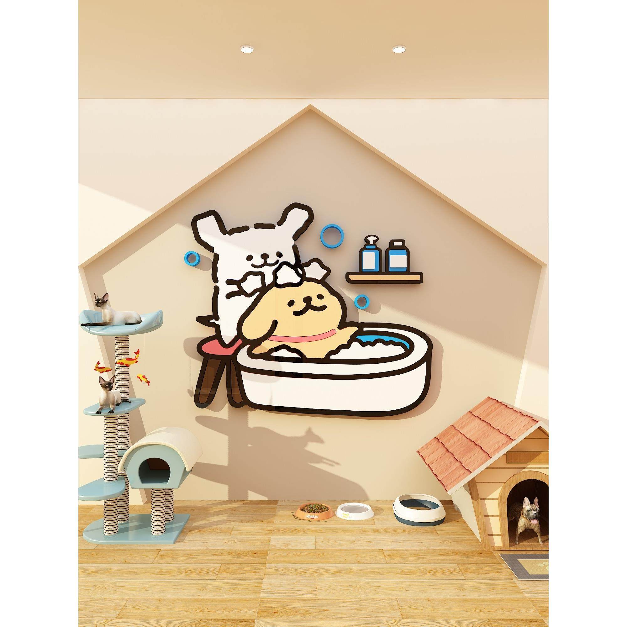 线小狗宠物店医院猫舍墙背景创意诱人的布局装饰贴纸纸洗澡,家居饰品,软装墙贴,淘宝优惠券,粉丝福利购,淘宝优惠卷