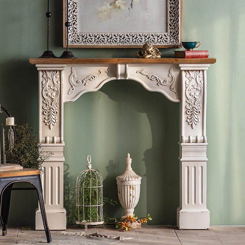 法式壁炉装饰柜复古实木入户正对门玄关桌复古高端玄关台布景道具