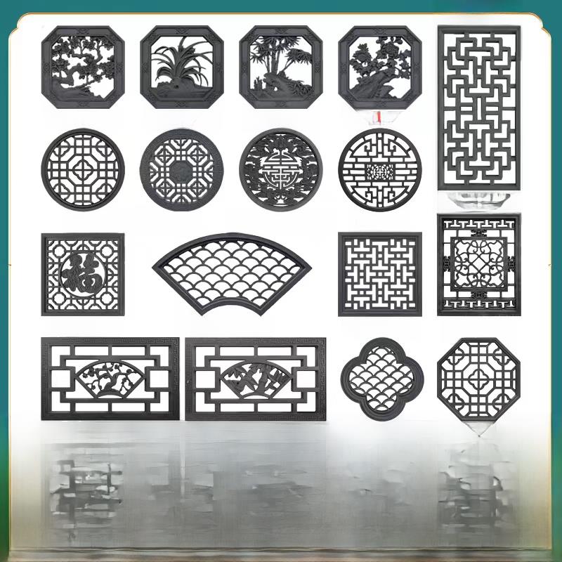 彷古中国风格雕花砖雕扇形梅兰竹菊砖雕水泥窗格栅墙格栅墙装饰浮