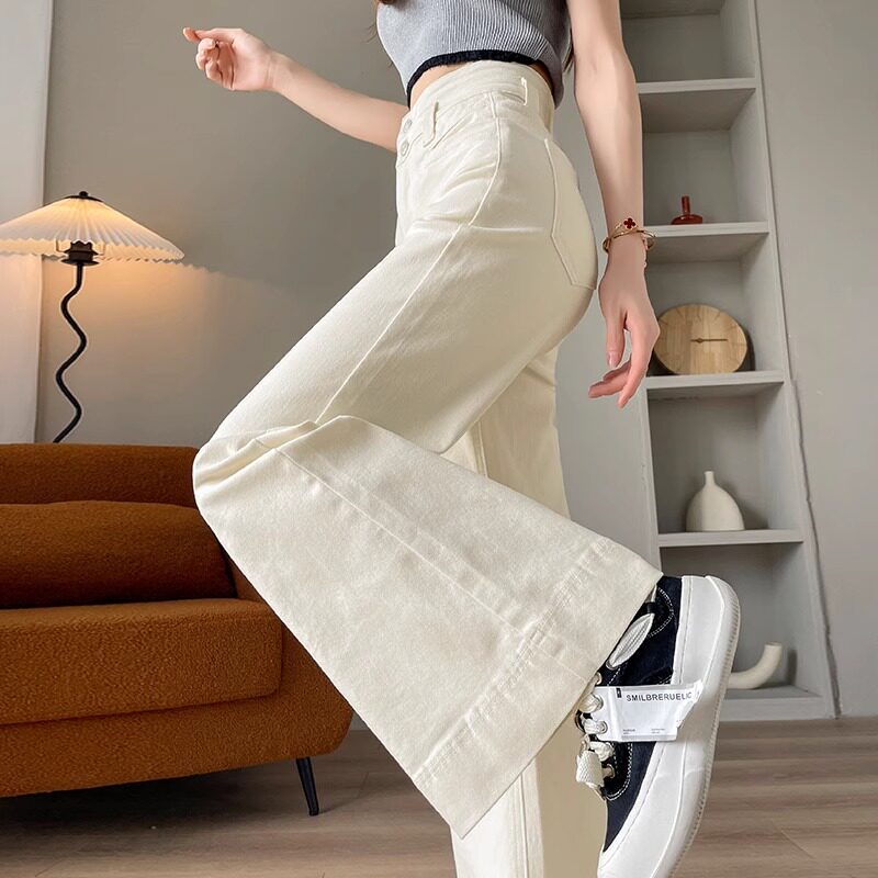 2025年春夏新款白色阔腿牛仔裤女时尚高腰宽松梨型大喇叭马蹄裤子,女装/女士精品,牛仔裤,淘宝优惠券,粉丝福利购,淘宝优惠卷