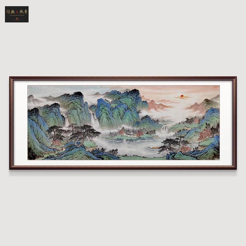 手绘万财归宗聚宝盆山水画国画挂画沙发背景墙装饰壁画中式中国风