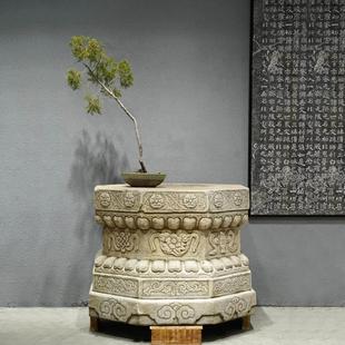 石雕须弥座汉白玉仿古石桌庭院茶舍摆件汉白玉石墩中式复古石柱墩