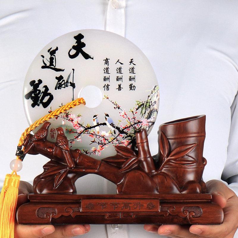 竹子笔筒摆件办公室桌面装饰工艺礼品摆饰平安扣定制礼品毕业礼物