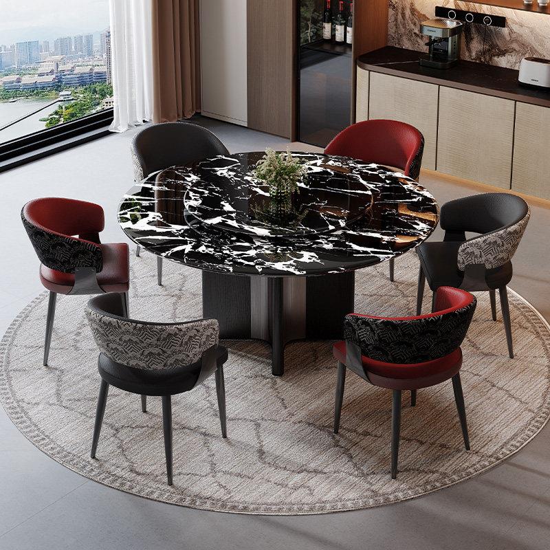 意式轻奢奢石餐桌椅组合小户型家用高级感餐桌带转盘圆形吃饭桌子