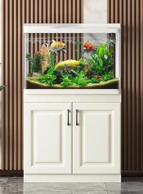震威直角金鱼缸客厅小型中型新款家用落地造景带柜子立式水族箱