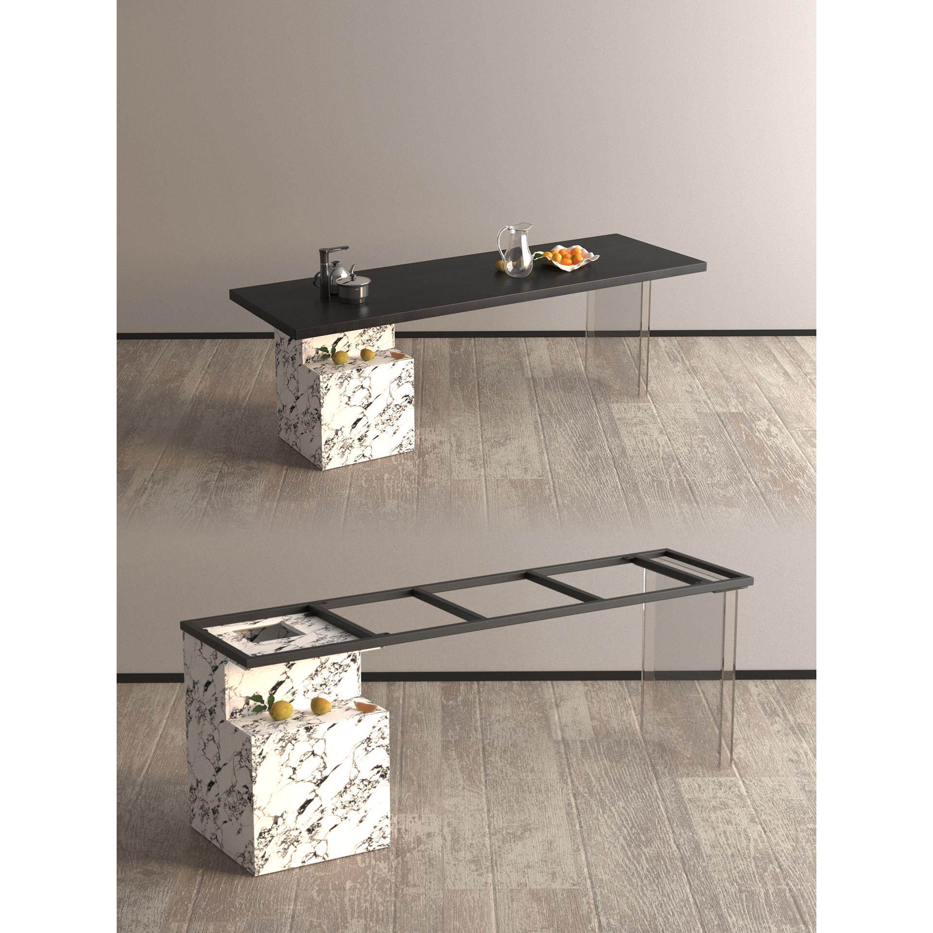 实木大板茶桌脚支架亚克力桌腿大理石纹柜办公电脑桌岩板桌脚桌腿