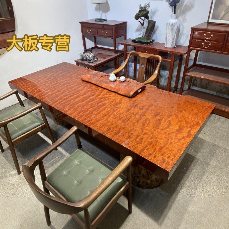 巴花大板实木原木红木茶桌茶台黑檀黑胡桃奥坎办公会议书餐桌画案