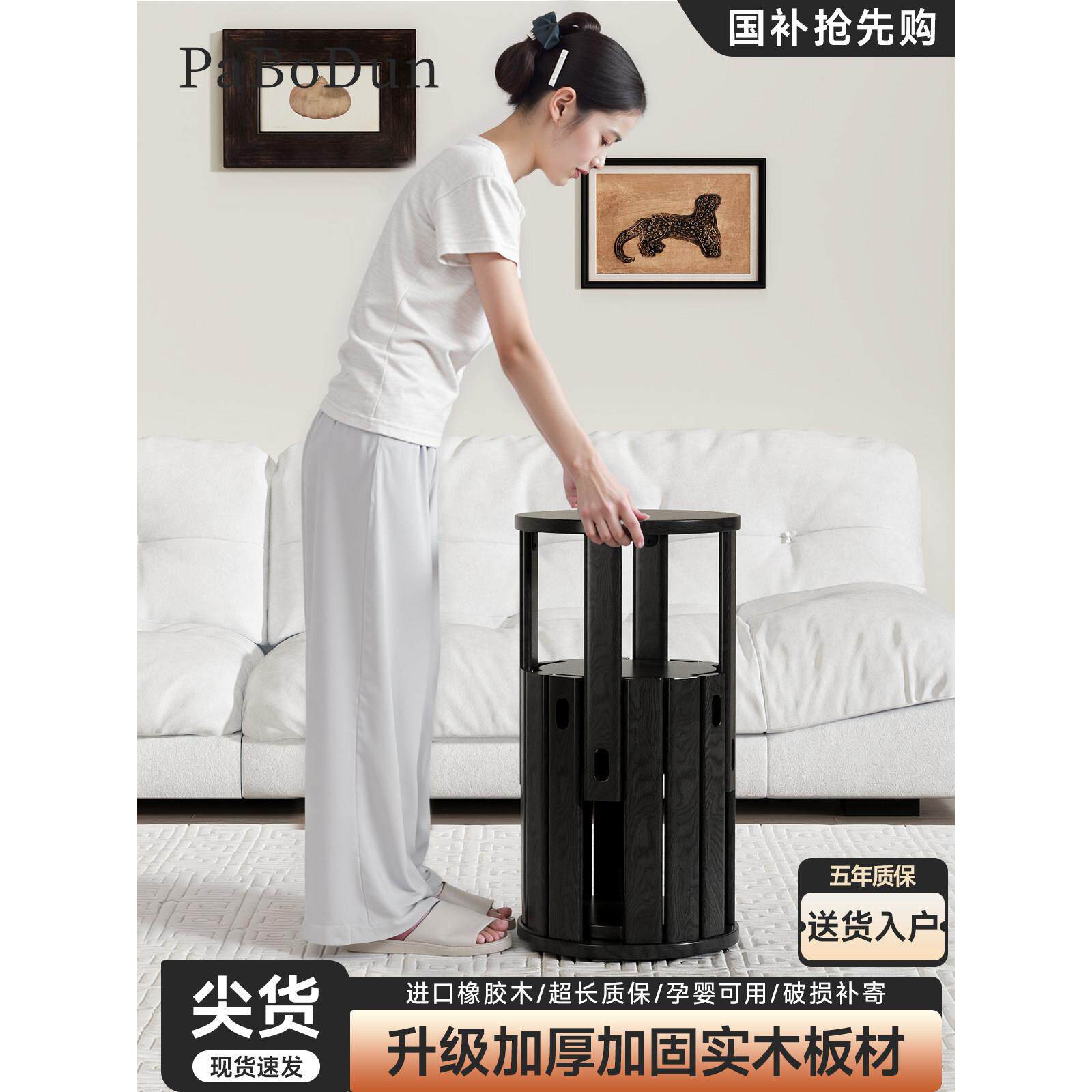 实木凳子家用可叠放带滑轮叠叠乐组合圆凳客厅餐桌凳收纳板凳木凳