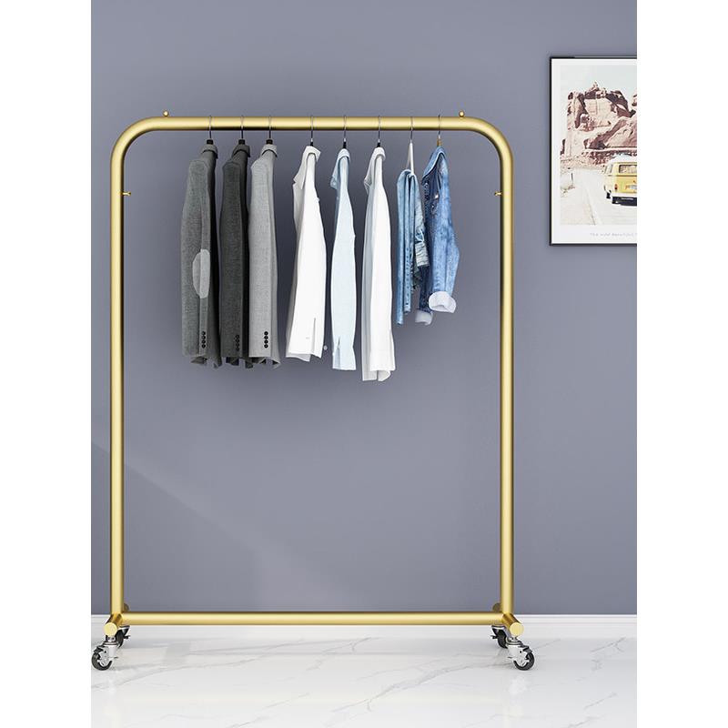 北欧服装晾衣架拆装单杠式挂衣架落地式衣服货架晒衣架移动带轮子