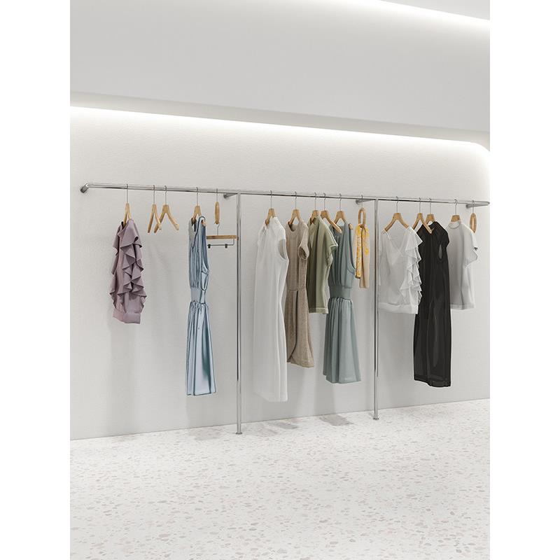 服装店墙上展示挂衣架不锈钢男女装店货架专用落地陈列架正挂货架