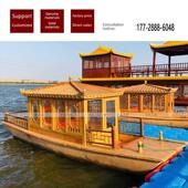 中式 饰电动手画旅游观光定制木船小画舫单亭船 彷古水上餐饮景观装