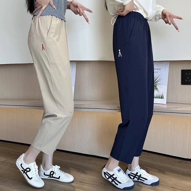 正版速干裤女夏季薄款冰丝速干哈伦萝卜裤女小个子休闲八分运动裤