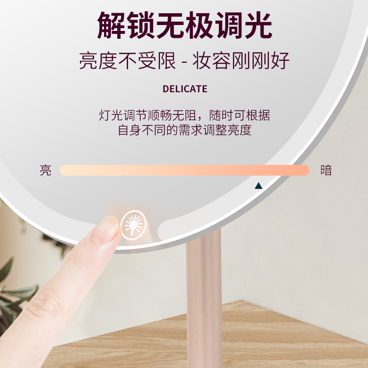led化妆镜带灯圆形补光台式桌面折叠美妆梳妆镜子卧室宿舍可充电