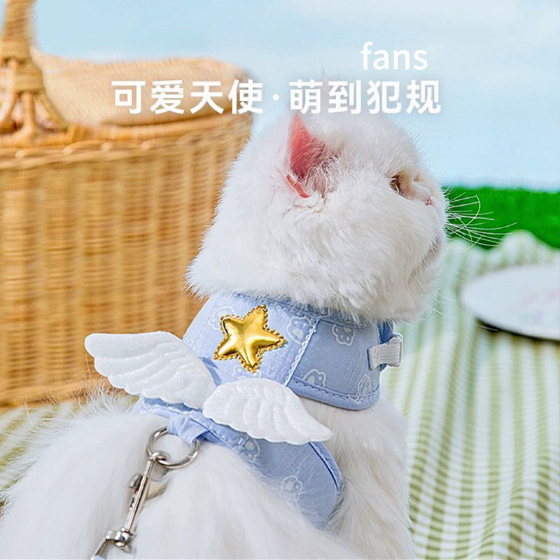 天使翅膀猫咪牵引绳背心式牵引带狗狗幼猫外出牵引防挣脱宠物