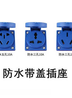 IP54防水插座翻盖暗装二三插户外5孔10A防尘带盖工业电源插座22