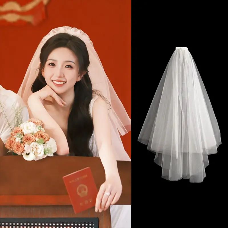 领证头纱登记求婚头饰新娘结婚主婚纱头饰高级简约法式演唱会头纱