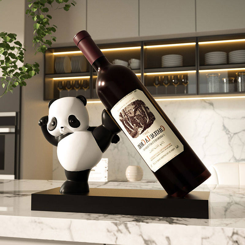 熊猫红酒架摆件乔迁新房酒柜家居饰轻奢高档客厅餐边柜酒托
