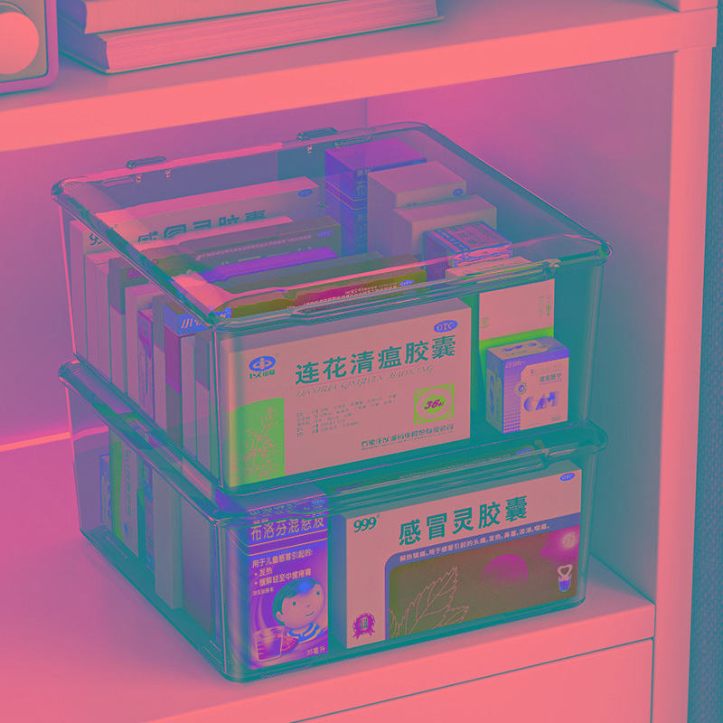 药箱收纳盒家庭装大号置物架多格翻盖透明桌面多层医药整理柜