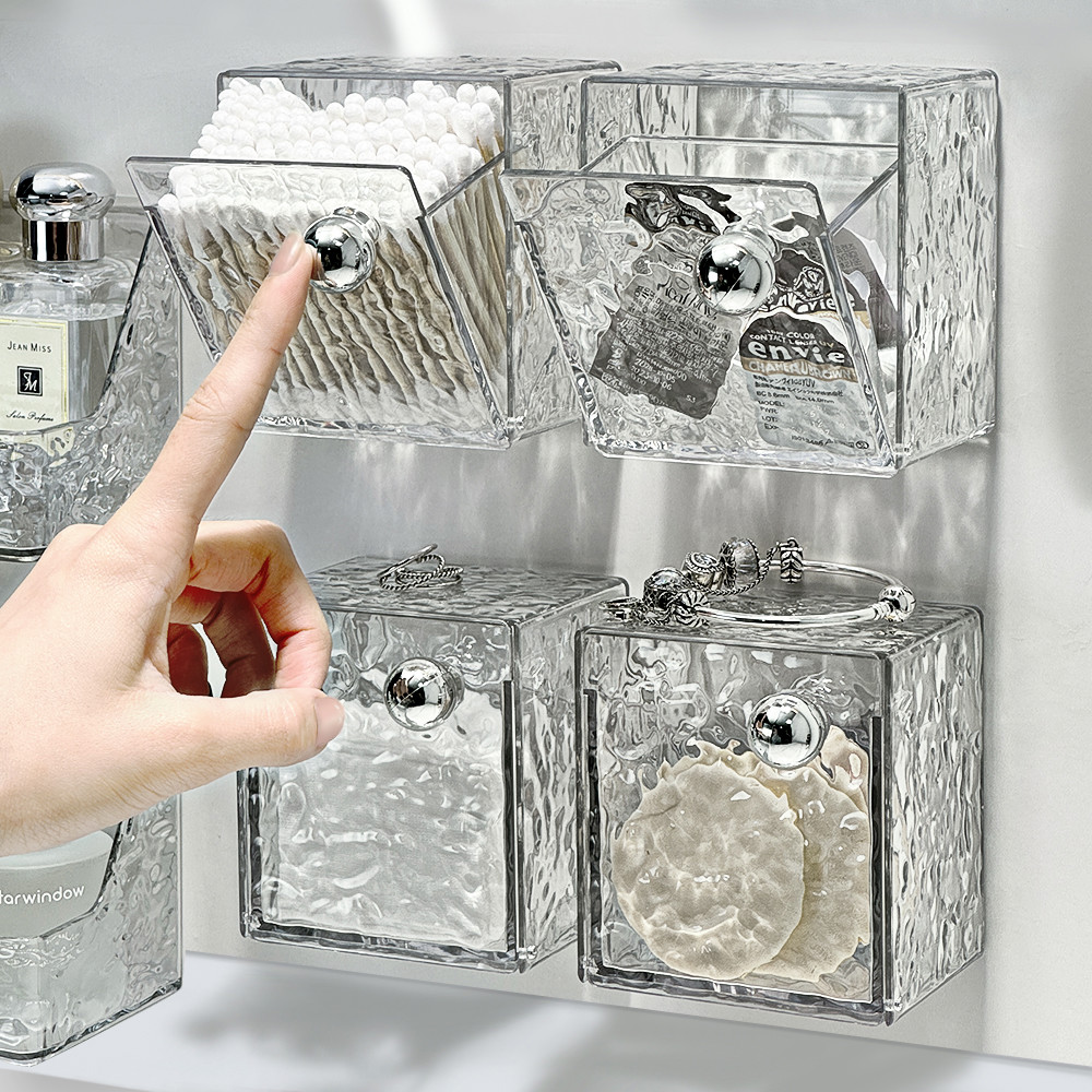 卫生间镜柜里收纳盒化妆棉洗脸巾整理盒壁挂透明棉签盒口红置