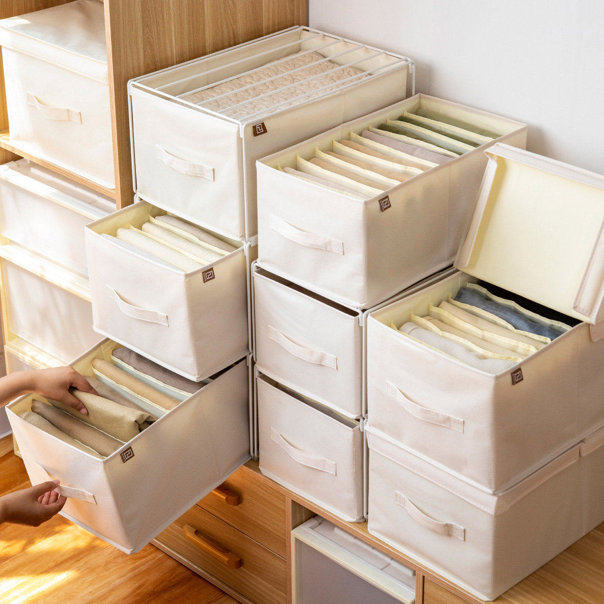 衣服收纳箱衣柜分层整理架家用衣物裤子分隔神器抽屉式分格盒44