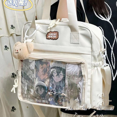 日系手提托特痛包女大容量学生党双肩斜挎两用包可爱吧唧谷子娃包