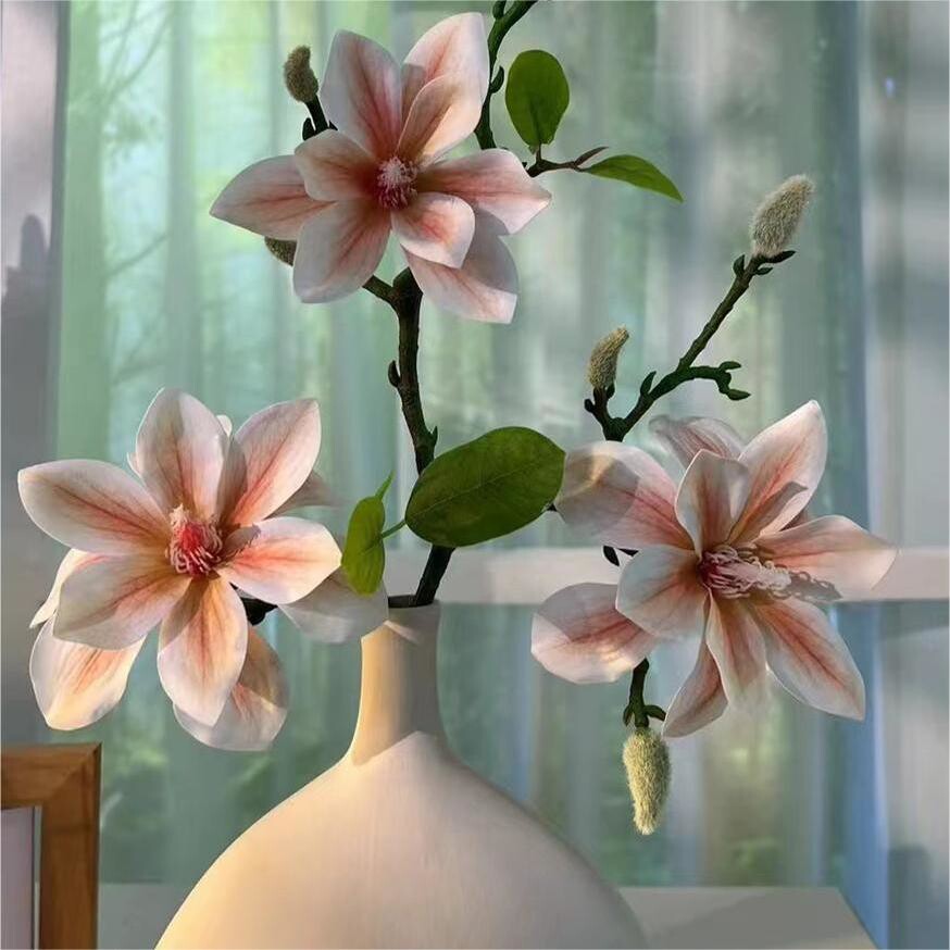 【林小二】带瓶玉兰花仿真花束新中式软装假花装饰花手绘摄影