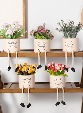 ins吊脚娃娃插花仿真花绿植盆栽客厅桌面装饰小摆件创意家居饰