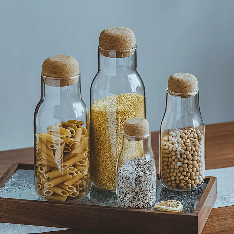 软木塞咖啡豆玻璃储物罐食品级简约密封罐杂粮茶叶香料干果收