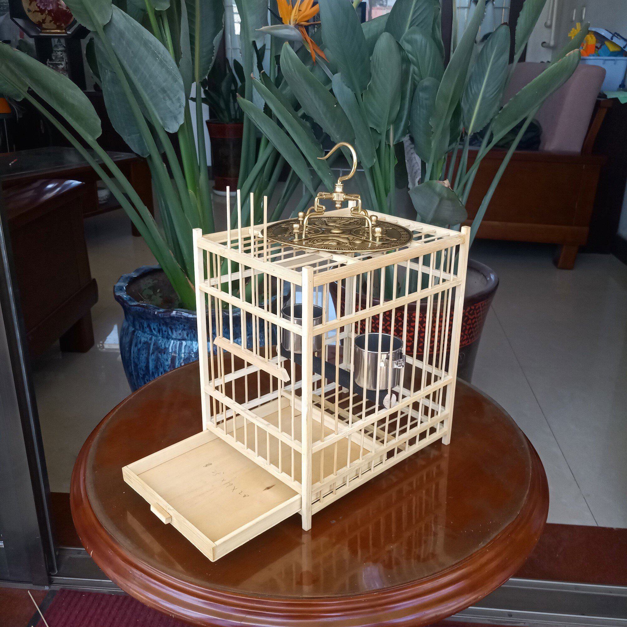 蜡嘴麻料笼铜嘴鸟笼竹子方笼活底抽屉大小号竹笼新款包邮送配件