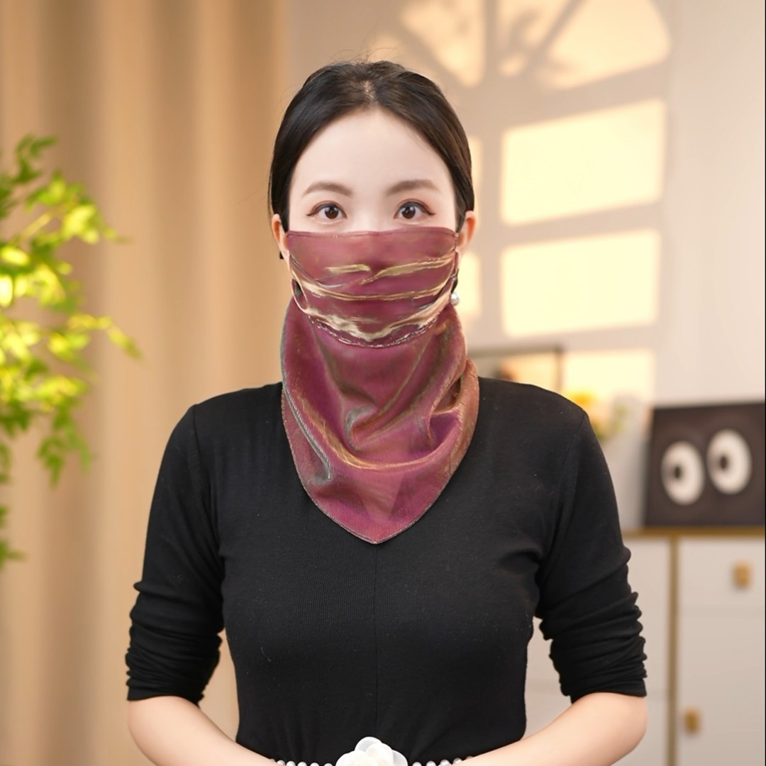 等来披肩围巾2025新款韩版新款夏防晒面纱炫彩挂珠多功能围巾丝巾