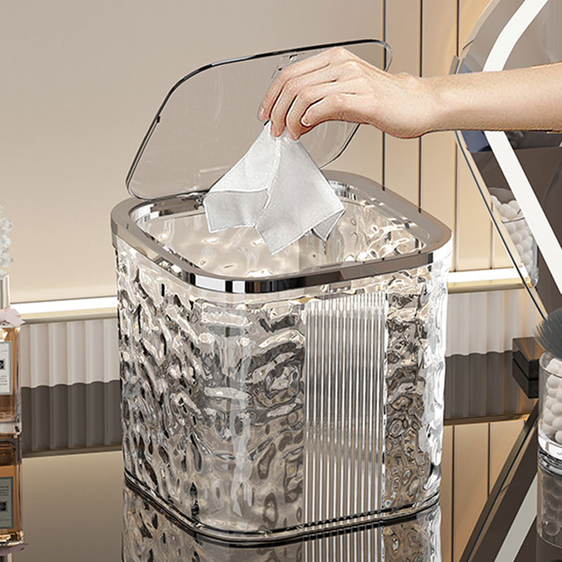 家用桌面垃圾桶带盖高颜值轻奢化妆台卫生间浴室废弃洗脸巾收